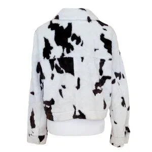 Ashley by 26 International Cow Print Faux Fur Trucker Jacket Size Large